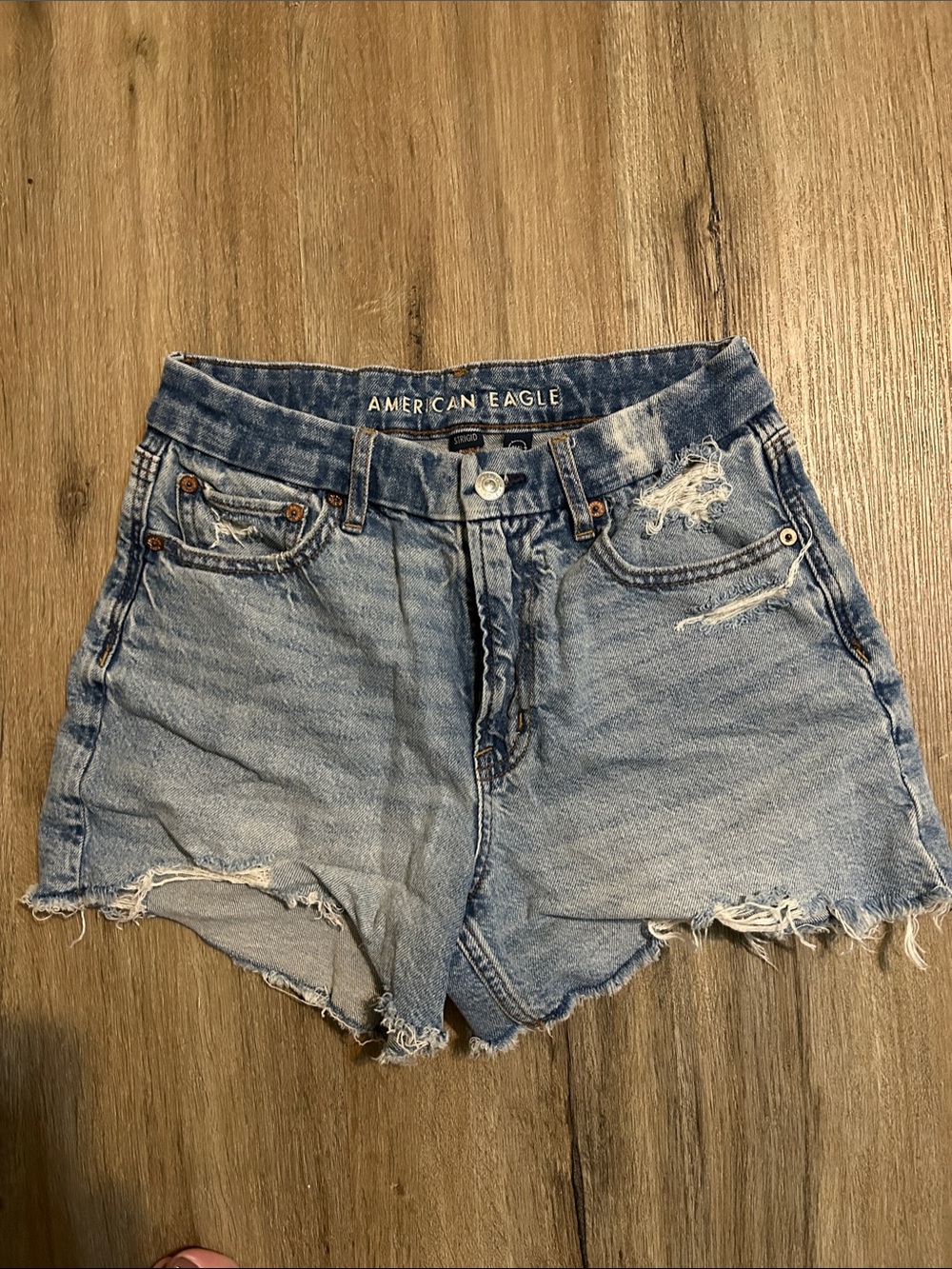American Eagle Outfitters Light Blue Distressed High-Rise Jean Shorts